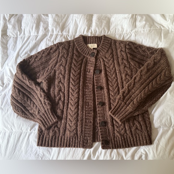 Sezane Andina Cardigan Chunky Cable Knit Brown Sweater NWOT - Picture 6 of 15